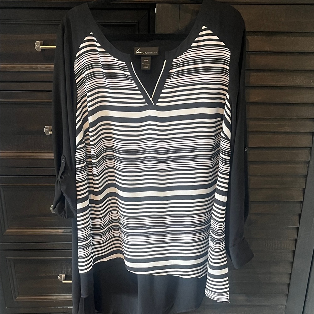 Lane Bryant Black and White Striped graphic Blouse